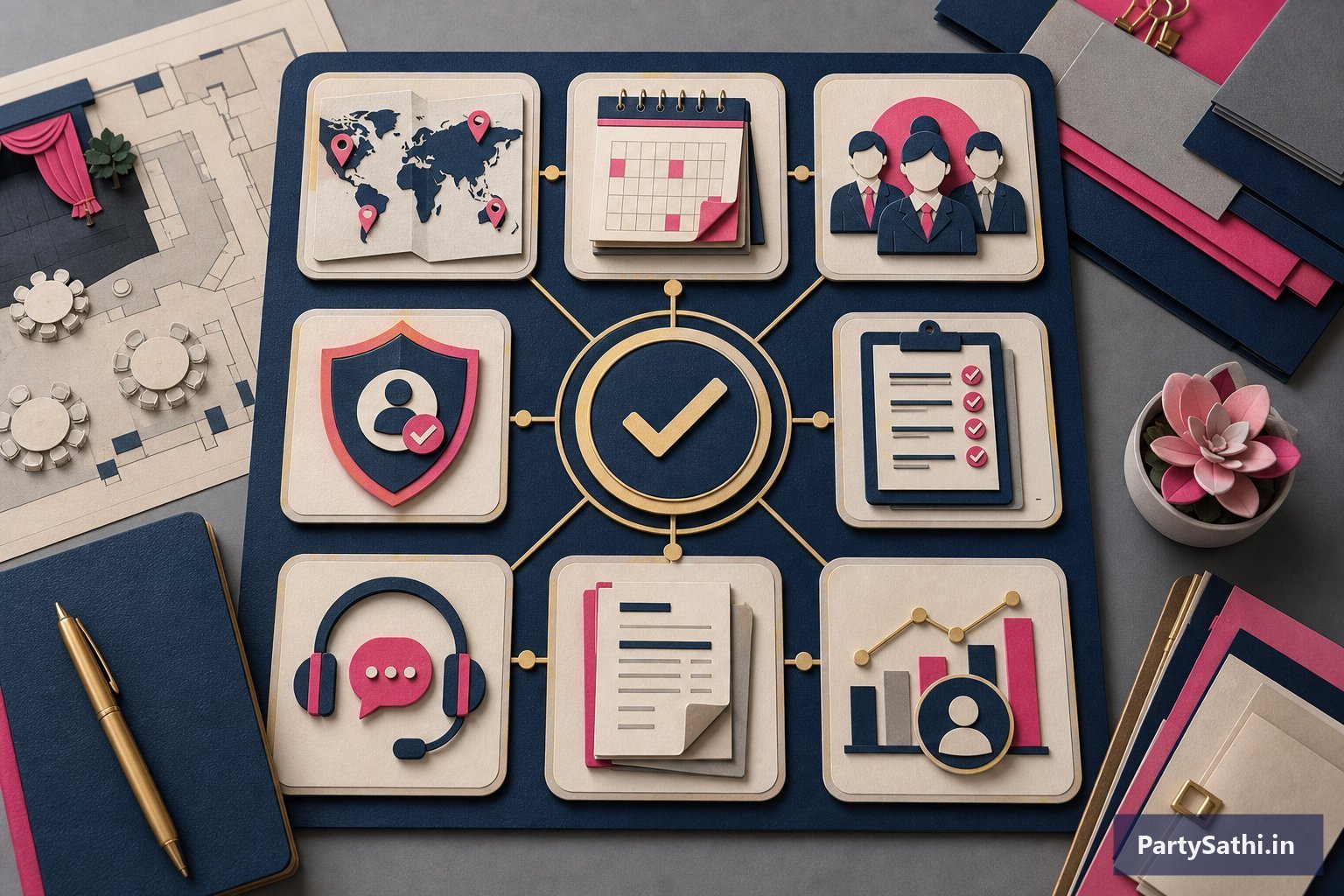 An illustrated staffing partner scorecard covering service areas, schedules, team consistency, verification, records, support, invoicing and performance